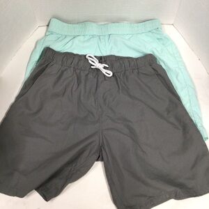 Mens (2)Original Use Mint Green, U.S. Apparel Gray Elastic-Waist Swim Shorts SzS